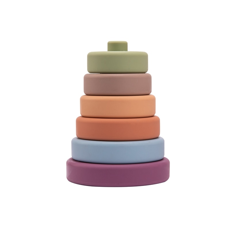 Une pile colorée d'anneaux Ensemble de 6 blocs de construction en silicone souple pour bébé.