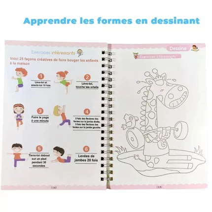 Un livre de coloriage pour enfants avec une photo d'une girafe dans Cahier Magique Numéro en Français.